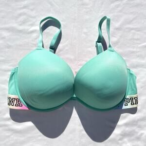 Victoria’s Secret PINK Wear Everywhere Super Push Up Bra 38D Mint Green Pink